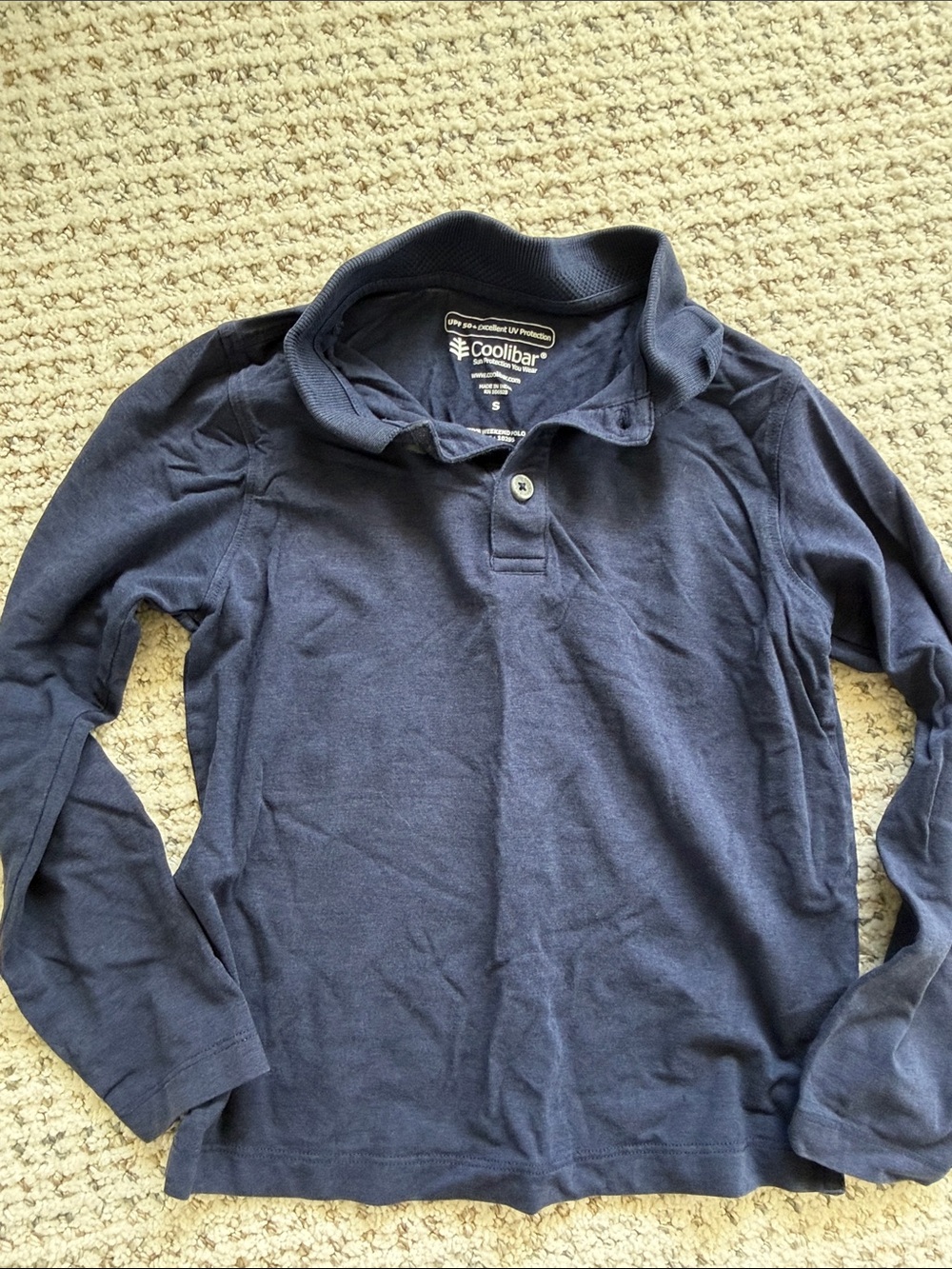Coolibar Navy Long-Sleeve Kids Polo Shirt size small